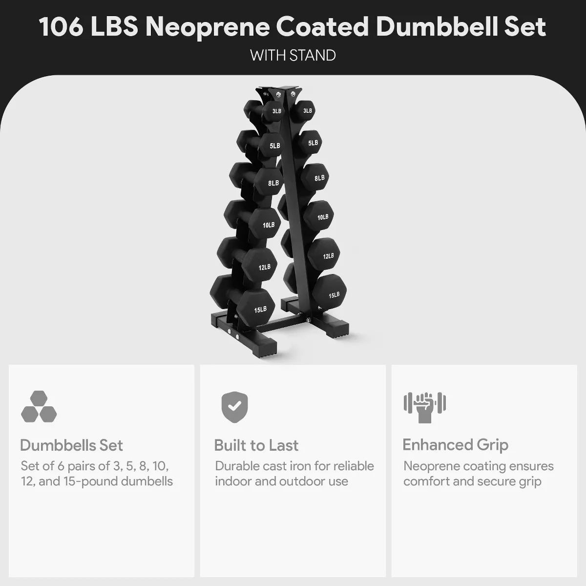 Balancefrom Fitness 110 Pound Neoprene Coated Cast Iron Dumbbell X Elite Exercise Workout Set with Stand, 10 Pairs of 1 to 10 Pound Weights, Black
