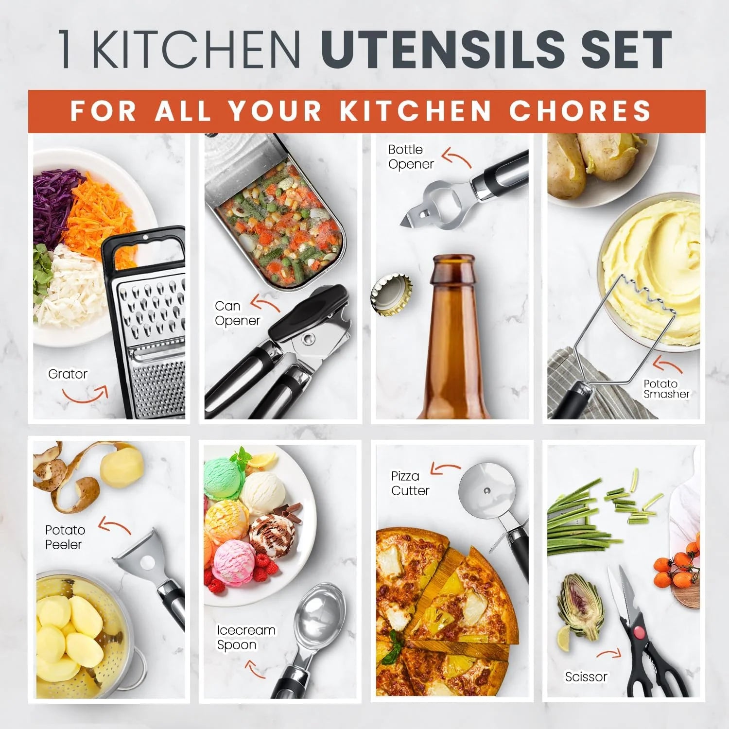 40Pcs Silicone Cooking Utensils Set 446℉ Heat Resistance, RFAQK BPA Free Kitchen Utensils Set for Nonstick Cookware, Gadgets Includes Can Opener, Potato Smasher,Peeler,Tongs,Spatula Set,Pizza Cutter