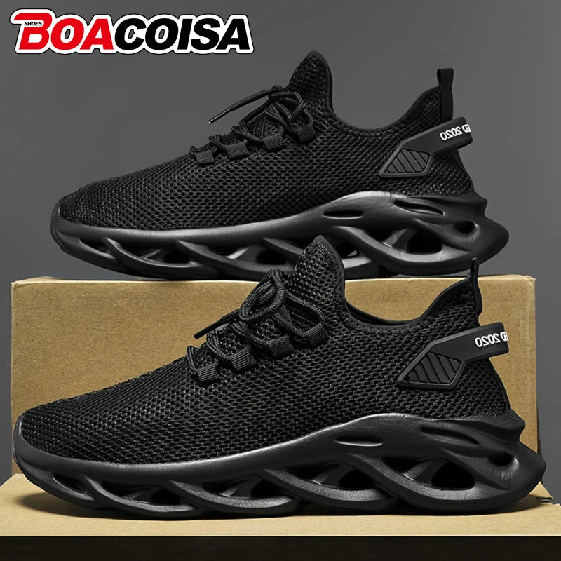 Men Sports Running Black Jogging Shoes Casual Sneakers Outdoor Breathable Mesh for Women Light Shock-Absorption Black Tennis