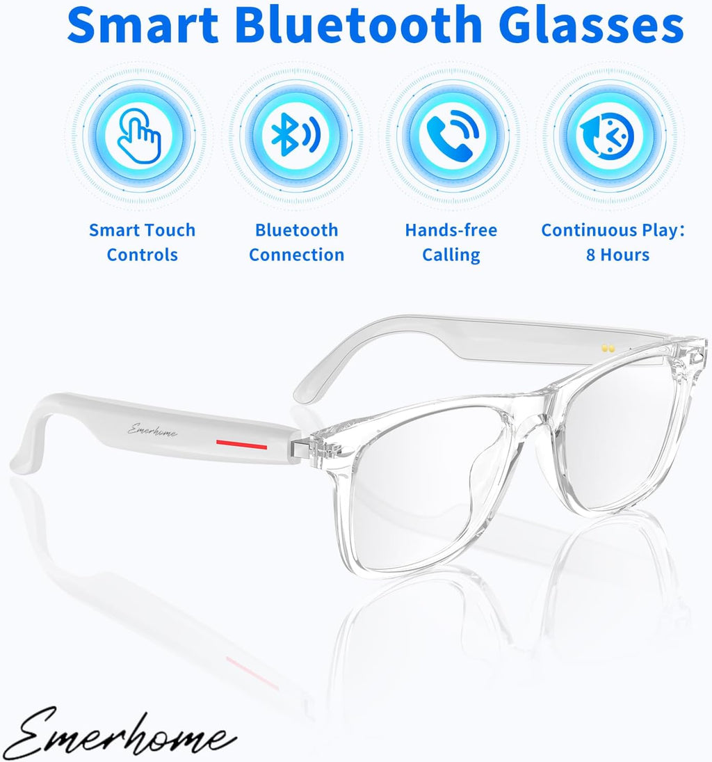 Smart Bluetooth Glasses | AI Voice Assistant, Lightweight, 8-Hour Battery Life, Auto Pairing, Touch Control & Stereo Sound for Calls & Music