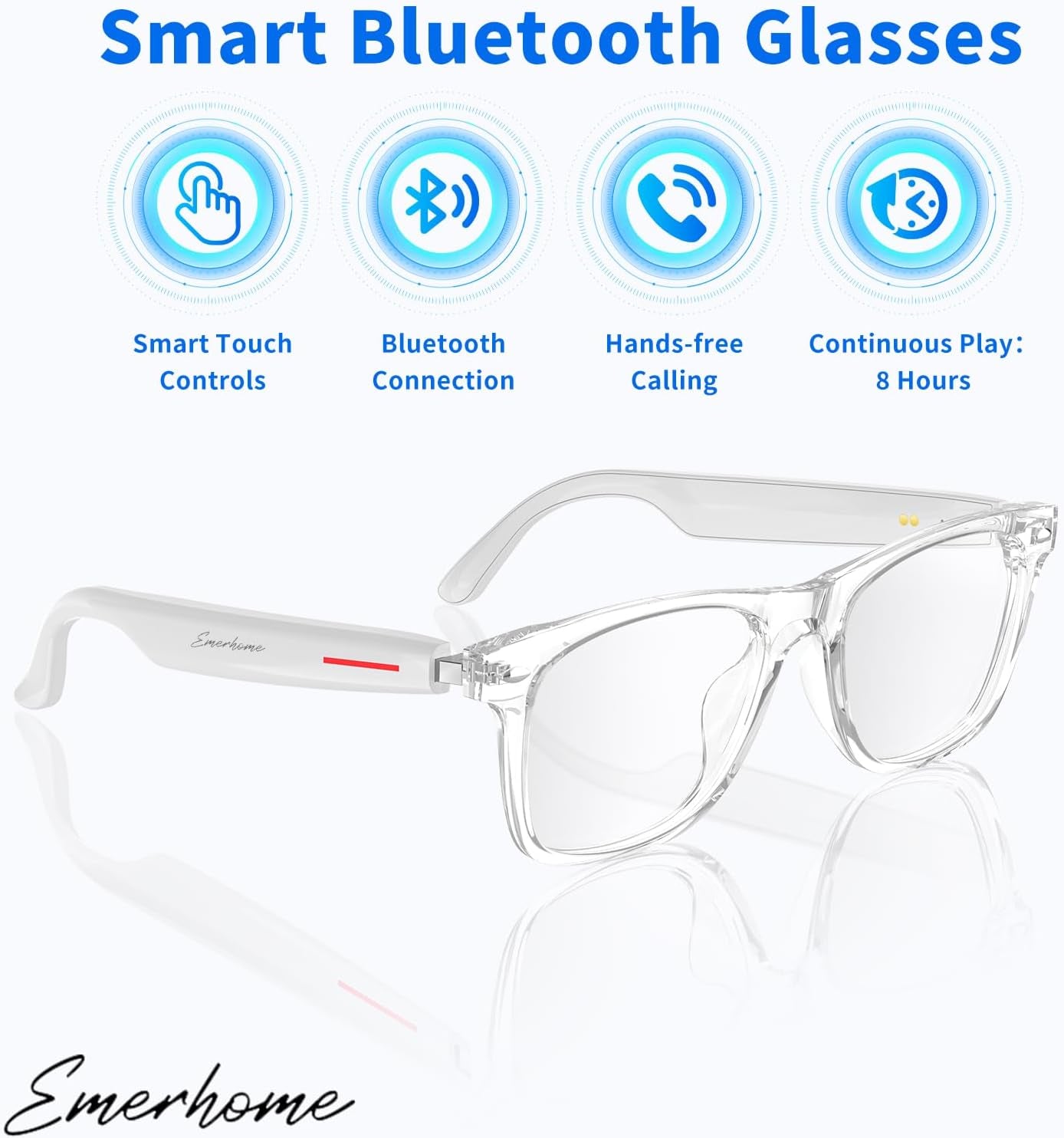 Smart Bluetooth Glasses | AI Voice Assistant, Lightweight, 8-Hour Battery Life, Auto Pairing, Touch Control & Stereo Sound for Calls & Music