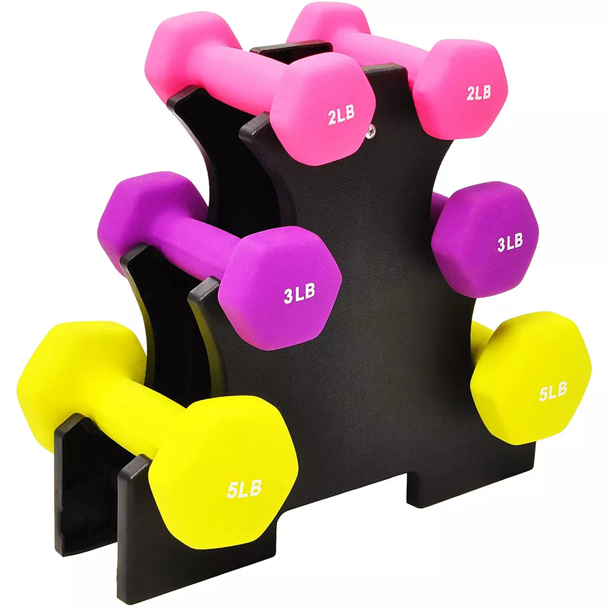 Balancefrom Fitness 110 Pound Neoprene Coated Cast Iron Dumbbell X Elite Exercise Workout Set with Stand, 10 Pairs of 1 to 10 Pound Weights, Black