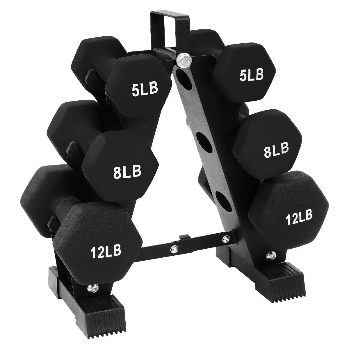 Balancefrom Fitness 110 Pound Neoprene Coated Cast Iron Dumbbell X Elite Exercise Workout Set with Stand, 10 Pairs of 1 to 10 Pound Weights, Black