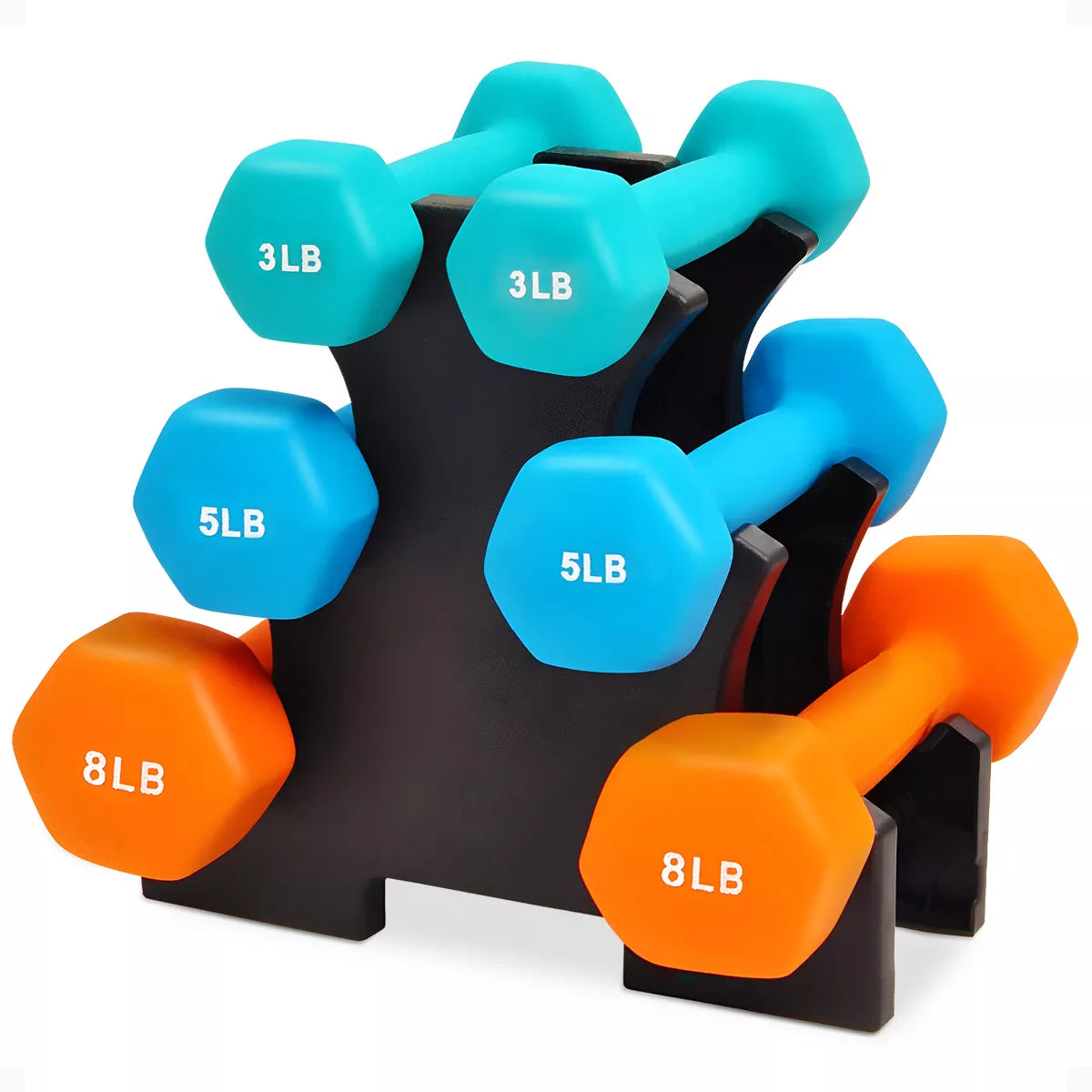 Balancefrom Fitness 110 Pound Neoprene Coated Cast Iron Dumbbell X Elite Exercise Workout Set with Stand, 10 Pairs of 1 to 10 Pound Weights, Black