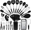 40Pcs Silicone Cooking Utensils Set 446℉ Heat Resistance, RFAQK BPA Free Kitchen Utensils Set for Nonstick Cookware, Gadgets Includes Can Opener, Potato Smasher,Peeler,Tongs,Spatula Set,Pizza Cutter