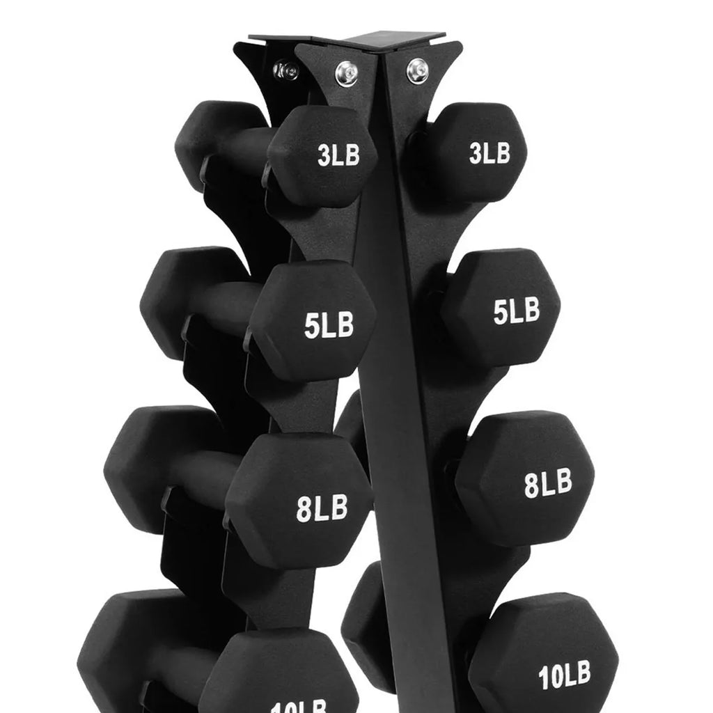 Balancefrom Fitness 110 Pound Neoprene Coated Cast Iron Dumbbell X Elite Exercise Workout Set with Stand, 10 Pairs of 1 to 10 Pound Weights, Black