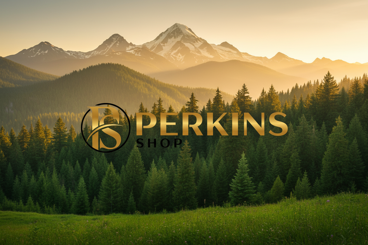 Perkins Shop Logo with Washington State Mountain View